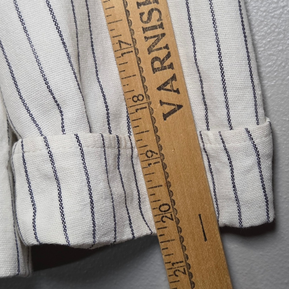 American Living White Linen Ruffle Blazer Navy Pinstripe Nautical Jacket Size L - Picture 6 of 12